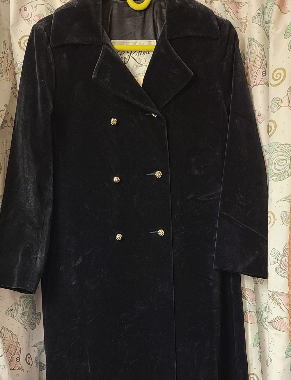 LOU RITCHIE Luxurious Black Velvet Double-Breasted Maxi Women's Coat